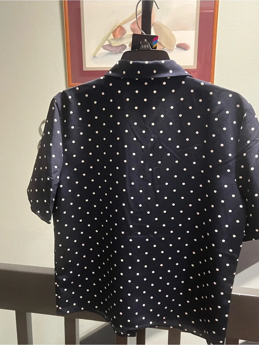 NWOT Tommy Hilfiger Navy Short Sleeve Polka Dot Button-Down Shirt Medium #324